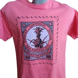 Large True Vintage Single Stitch T-shirt Hawaiian Islands Postage Stamp 1980's